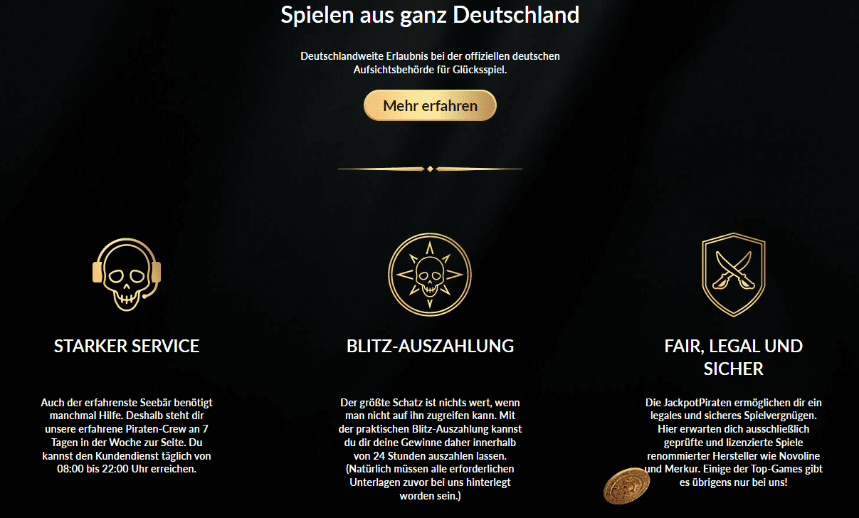 Die besten Slots, zuverlässige Anbieter, seriöse Zahlungsmethoden – im Jackpotpiraten Online Casino!