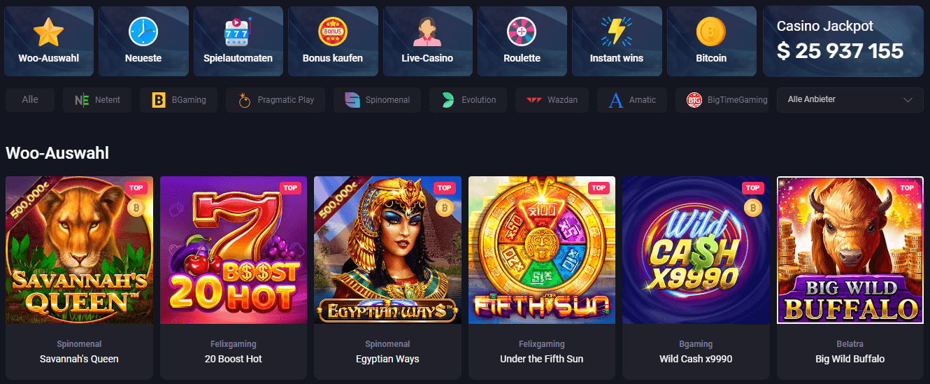Spielen Sie in den besten Online-Casino Woo in Deutschland um echtes Geld!